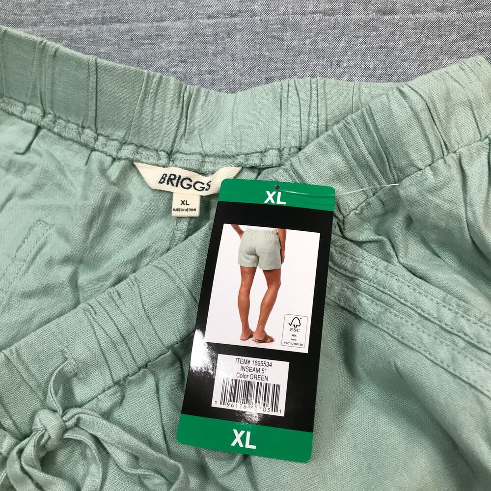 Briggs Womens XL Pull On Shorts Green Linen Blend Pockets Lightweight 5" NWT AW3 - Picture 2 of 7